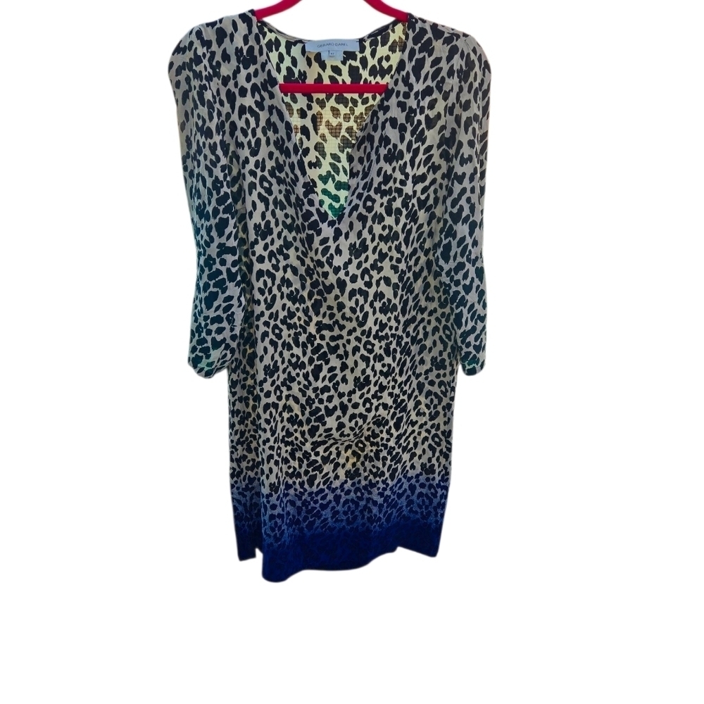 Gerard Darel Silk Animal Print Dress Size 42 Black, Blue, And Tan